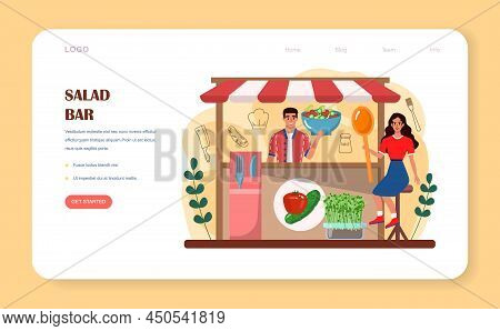 Fresh Salad In A Bowl Web Banner Or Landing Page. Peopple Cooking