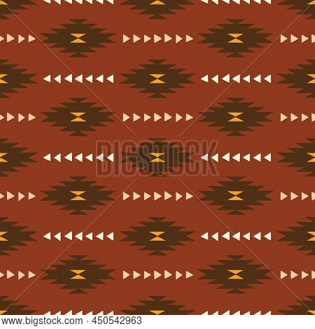 Hand Drawn Earthy Tones Tribal Vector Seamless Pattern. Navajo Graphic Print. Aztec Geometric Backgr