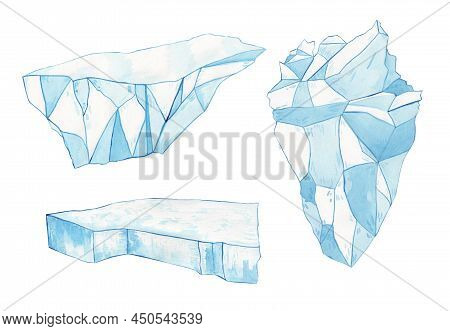 Iceberg. Watercolor Illustration. Illustration For Design. Polar Set Colllection