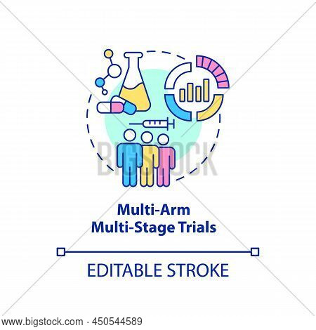 Multi-arm Multi-stage Trials Concept Icon. Healthcare Testing. Clinical Studies Type Abstract Idea T