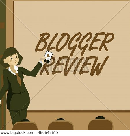 Text Caption Presenting Blogger Review. Word For Making A Critical Reconsideration And Summary Of A 
