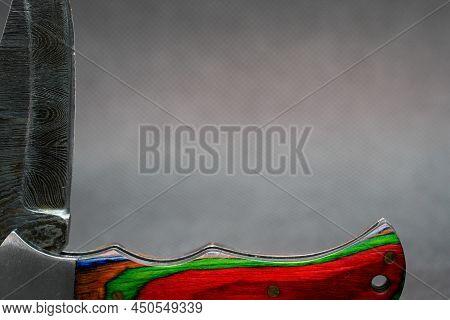 Damask Hand-forged Knife Made Of Several Layers Of Steel With An Exclusive Pattern Photographed In T