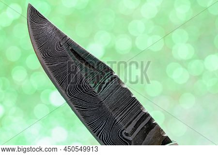 Damask Hand-forged Knife Made Of Several Layers Of Steel With An Exclusive Pattern Photographed In T