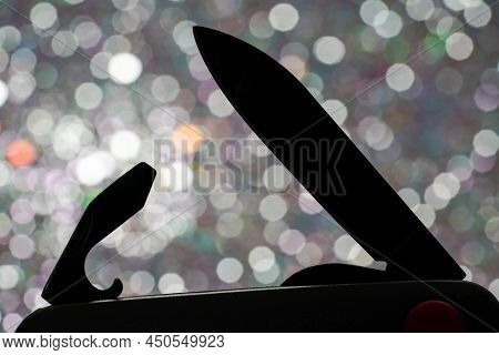 Damask Hand-forged Knife Made Of Several Layers Of Steel With An Exclusive Pattern Photographed In T