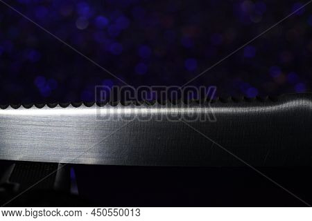 Damask Hand-forged Knife Made Of Several Layers Of Steel With An Exclusive Pattern Photographed In T