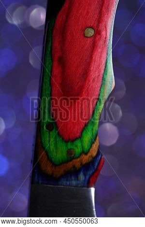 Damask Hand-forged Knife Made Of Several Layers Of Steel With An Exclusive Pattern Photographed In T