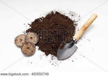 Peat Tablets, Soil. Peat Tablets For Seedlings. Planting Organic Material. Sowing Seeds. Plant Seeds