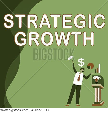 Sign Displaying Strategic Growth. Word For Create Plan Or Schedule To Increase Stocks Or Improvement