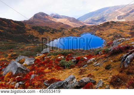 Blurred Image Of Lake Under Cloudy Sky
