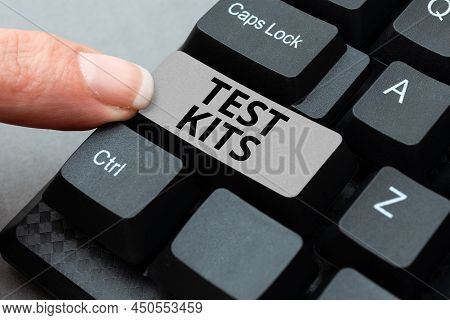 Conceptual Caption Test Kits. Business Concept Tools Used To Detect The Presence Of Something In The