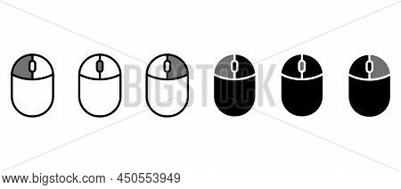 Clicking Computer Mouse Vector Icons Set. Black And White Computer Mouse Symbol In Different Style