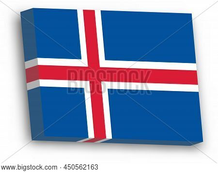 Iceland Flag - 3d Vector Rectangular Block With Dropped Shadow.