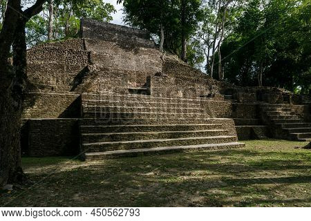 Pyramid At The Maya Archeological Site Of 'cahal Pech' In Tropical Forest, San Iganacio, Belize