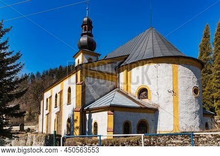 Owl Mountains, Poland - April 2021: Roman Catholic Church Of St. Martin In Sokolec