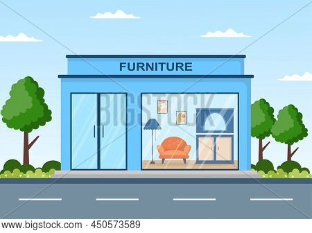 Home Furniture Store Flat Design Illustration For The Living Room To Be Comfortable Like A Sofa, Des