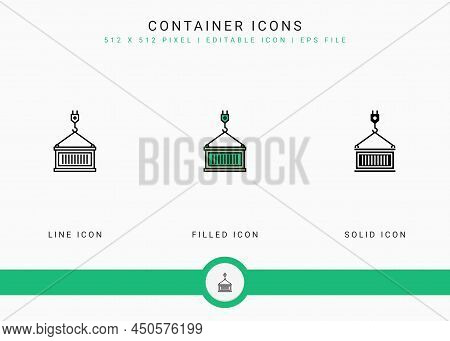 Container Icons Set Vector Illustration With Solid Icon Line Style. Logistic Delivery Concept. Edita