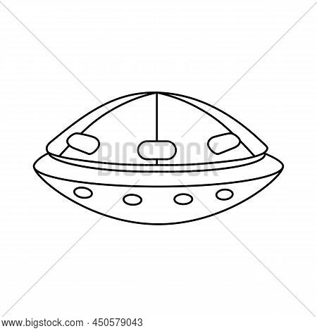 Ufo Icon, Spacecraft Of Alien. Vector Outline Style