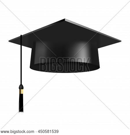 Realistic 3d Student Hat Isolated On White. Vector