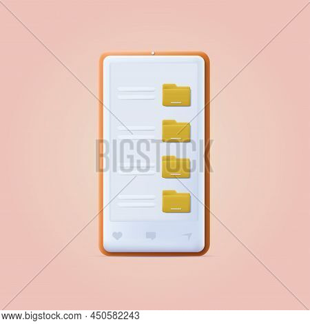 3d Data File Folders On Smartphone Concept. Vector