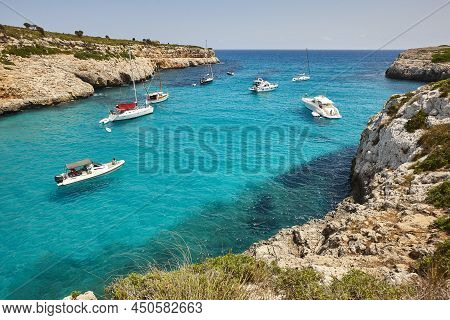 Turquoise Waters In Mallorca. Pilota Cove. Mediterranean Coastline. Spain