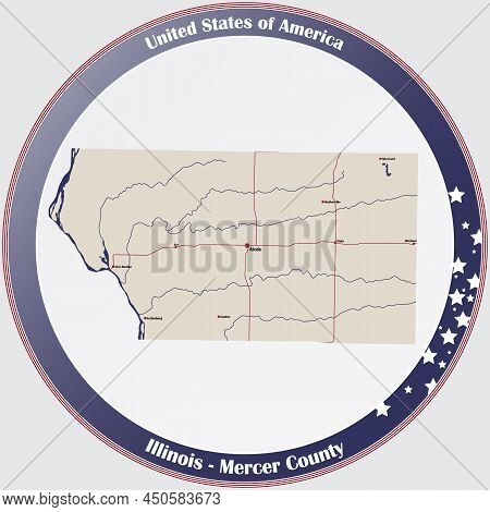 Large And Detailed Map Of Mercer County In Illinois, Usa.