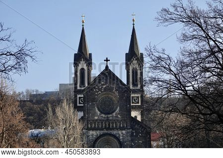 Church Of Saints Cyril And Methodius In Karlin, Prague, Czech Republic. Front View Over The Karlin S