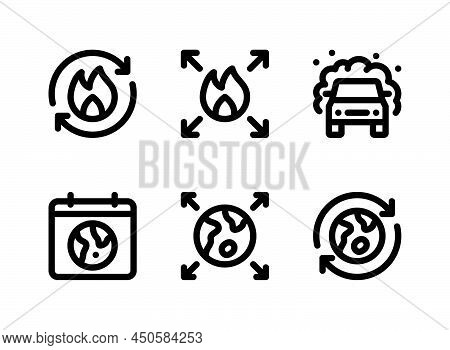 Simple Set Of Climate Change Related Vector Line Icons. Contains Icons As Carbon Emission, Car Pollu