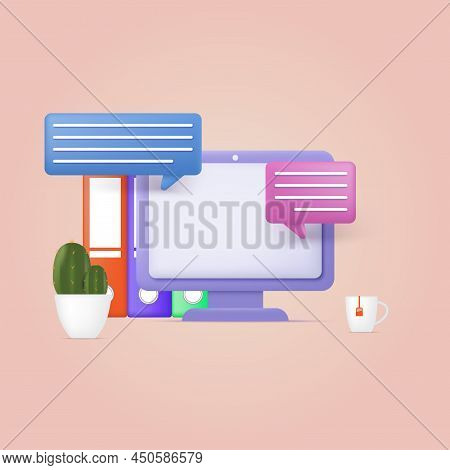 Computer With Communication, Speech Bubbles Concept. Vector
