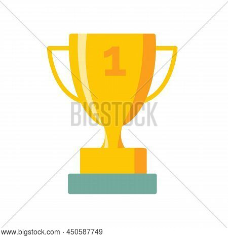 Trophy Cup, Gold Award Colored Line Icon. Isolated On White Background. Flat Style Simple First Plac