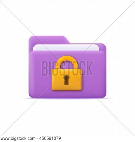 3D Folder With Locked Padlock Security Concept. Vector