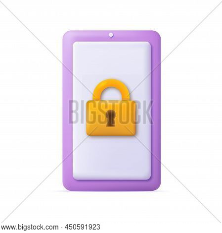 3D Smartphone With Padlock Locked Security Concept. Vector