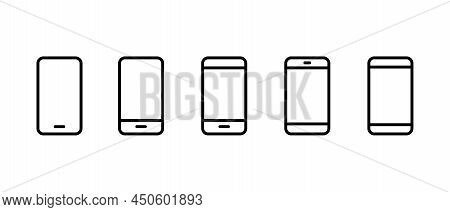 Line Smartphone Vector Icon Set. Mobile Phones Device Front View. Vector Illustration