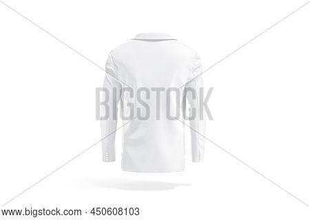 Blank White Men Blazer Mockup, Back View, 3d Rendering. Empty Casual Male Overcoat Or Cardigan Mock 