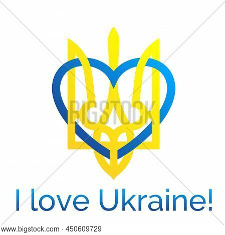 I Love Ukraine Logo In English Language. Glory To Ukraine! Peace, Not War! Vector Illustration Desig