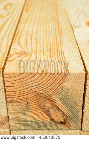 Pine Lumber Stacked In A Row At The Sawmill, Lumber Stack For Storage Construction Or Industrial Wor
