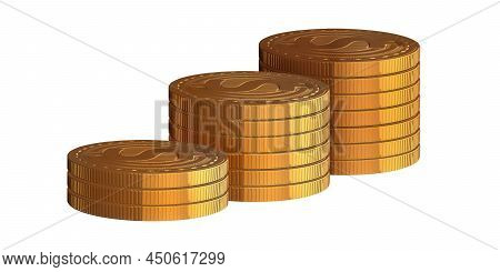 Dollar Coins Lie In Piles. 3d Rendering.close Up Macro Symbol About Finance And Money.4k.cryptocurre