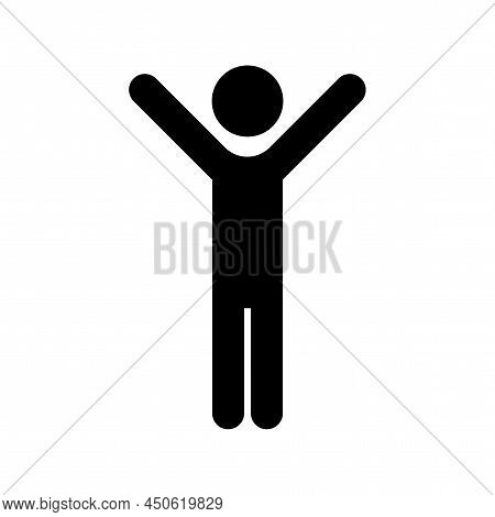 Flat Illustration With Hand Up Man Icon. Business Concept. Winner Concept. Sketch Icon. Vector Illus