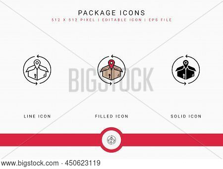 Package Icons Set Vector Illustration With Solid Icon Line Style. Logistic Delivery Concept. Editabl