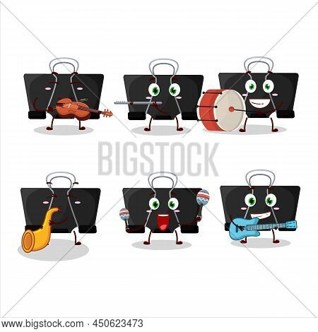 Cartoon Character Of Binder Clip Playing Some Musical Instruments