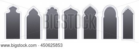 Islamic Or Arabic Windows, Doors, Arched Portals Of Oriental Muslim Mosque, Castle Or Palace. Ramada