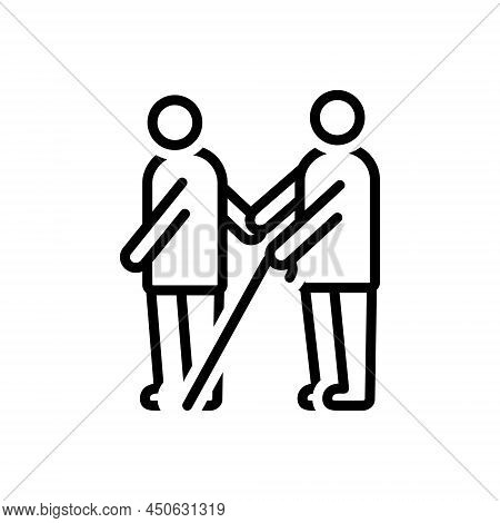 Black Line Icon For Blind Sightless Disabled Person Walk Stick Pedestrian Viewless