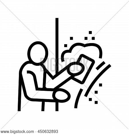 Plasterer Working Line Icon Vector. Plasterer Working Sign. Isolated Contour Symbol Black Illustrati
