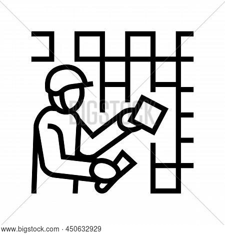 Tiler Worker Line Icon Vector. Tiler Worker Sign. Isolated Contour Symbol Black Illustration