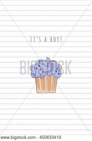 Boy Baby Shower Greeting Card With Cupcake, Muffin With Lavender Very Peri Whipped Cream Topping.