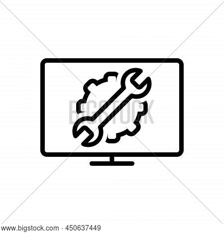 Black Line Icon For Repair Mending Remake Refit Configuration Wrench Mechanical Technical Cogwheel