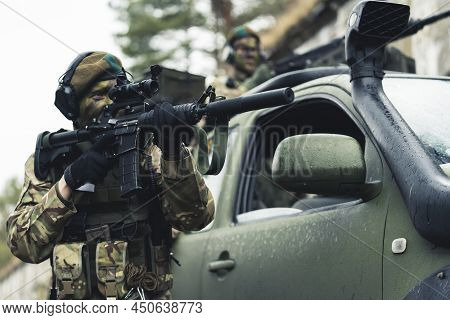 Lady Soldiering Questioning Her Conscious At Battleground. High Quality Photo