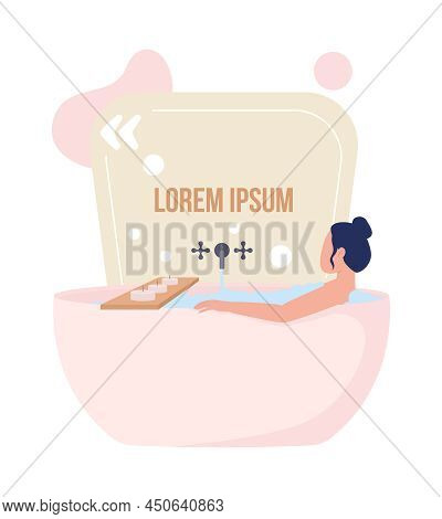 Hygge Lifestyle Quote Textbox With Flat Character. Woman Taking Bath. Speech Bubble With Creative Ca