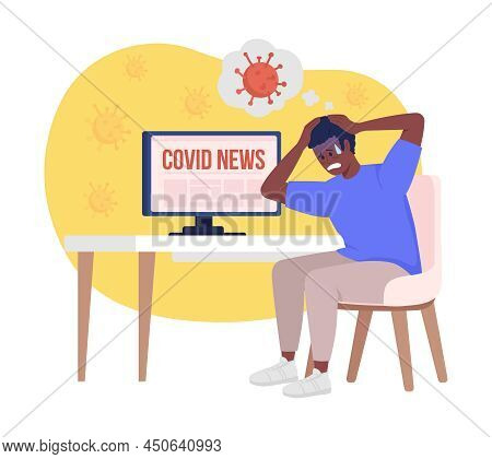 Covid Panic Attack 2d Vector Isolated Illustration. Scared Man Flat Character On Cartoon Background.