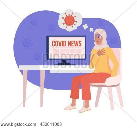 Coronavirus Panic Attack 2d Vector Isolated Illustration. Woman Scared Of Virus Flat Characters On C