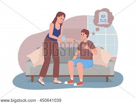 Teenager Scared Of Death 2d Vector Isolated Illustration. Fear Attack Flat Characters On Cartoon Bac